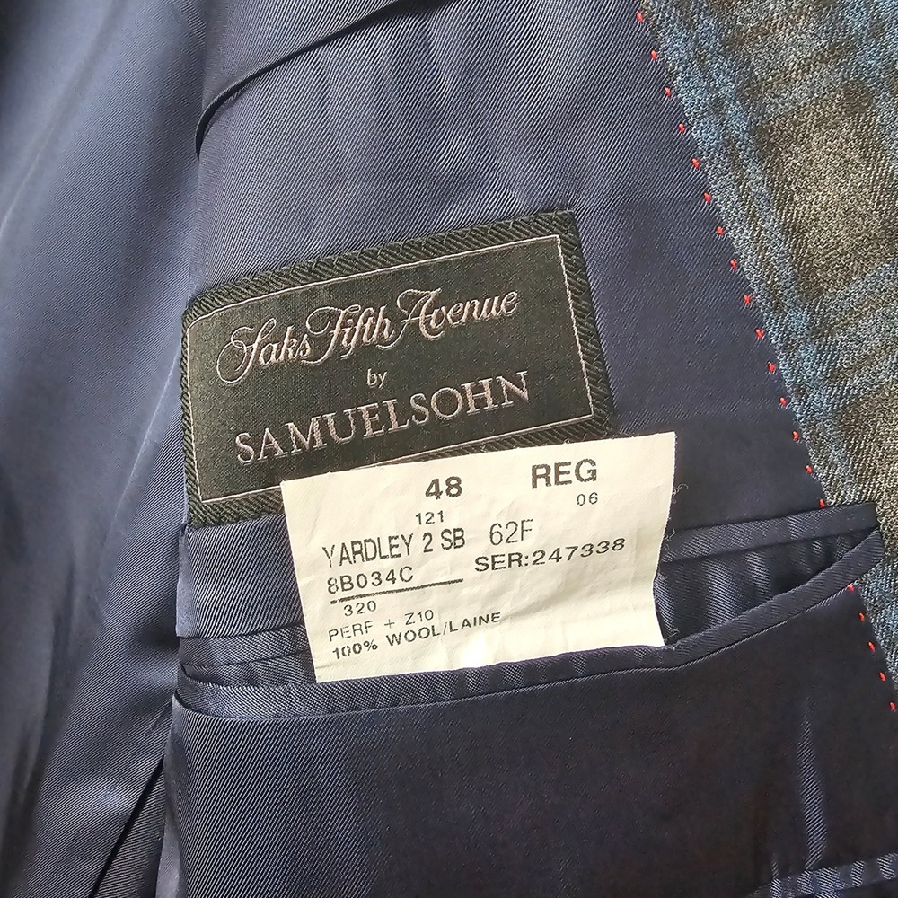 Samuelsohn Performance Mens Plaid Blazer Jacket Wool Blend Blue Gray Size 48 - Picture 6 of 8